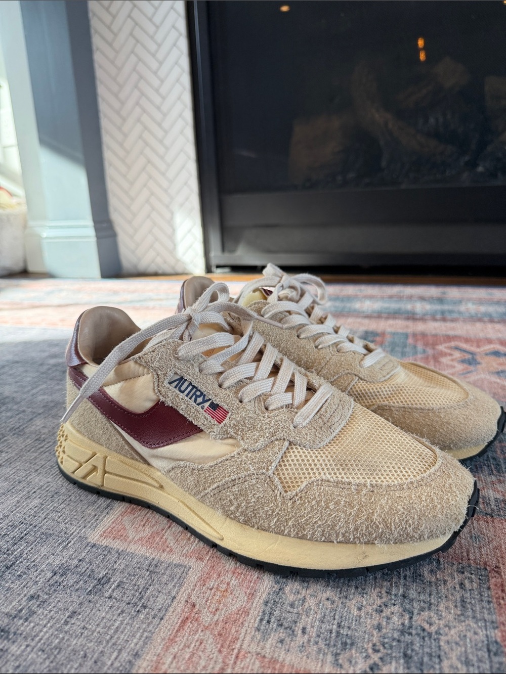 Autry Beige & Burgundy Suede-leather Trim Sneakers